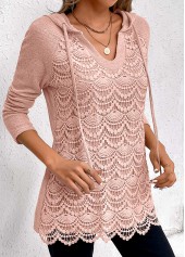 Light Pink Patchwork Long Sleeve Hoodie | thumb picture 