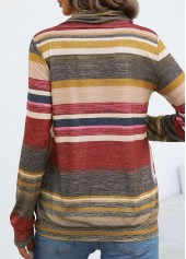 Coral Drawstring Multi Stripe Print Long Sleeve T Shirt | thumb picture 