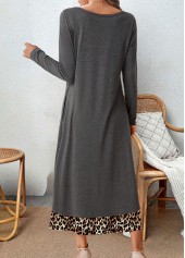 Dark Grey Tummy Coverage Leopard Long Sleeve Dress | thumb picture 