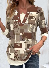 Dark Camel Fake 2in1 Random Floral Print Blouse | thumb picture 
