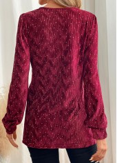 Wine Red Velvet Long Sleeve V Neck Blouse | thumb picture 