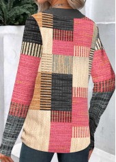 Multi Color Button Plaid Long Sleeve Asymmetrical Neck Sweatshirt | thumb picture 