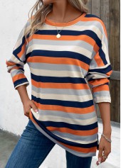 Multi Color Patchwork Striped Long Sleeve T Shirt | thumb picture 