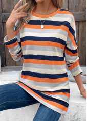 Multi Color Patchwork Striped Long Sleeve T Shirt | thumb picture 