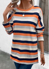 Multi Color Patchwork Striped Long Sleeve T Shirt