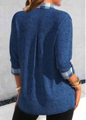 Denim Blue Fake 2in1 Plaid Shirt Collar Blouse | thumb picture 