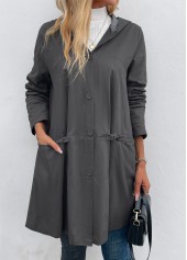 Dark Grey Pocket Long Sleeve Hooded Coat