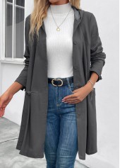 Dark Grey Pocket Long Sleeve Hooded Coat | thumb picture 