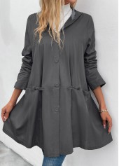 Dark Grey Pocket Long Sleeve Hooded Coat | thumb picture 