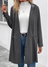 Dark Grey Pocket Long Sleeve Hooded Coat | thumb picture 