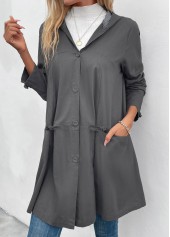 Dark Grey Pocket Long Sleeve Hooded Coat | thumb picture 