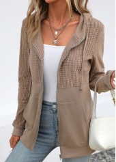 Plus Size Light Coffee Pocket Long Sleeve Hoodie | thumb picture 
