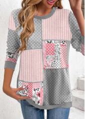 Light Pink Patchwork Geometric Print Long Sleeve Sweatshirt | thumb picture 