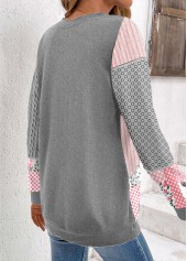 Light Pink Patchwork Geometric Print Long Sleeve Sweatshirt | thumb picture 