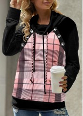 Pink Patchwork Plaid Long Sleeve Cowl Neck Sweatshirt | thumb picture 