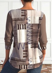 Light Coffee Lace Up Geometric Print Long Sleeve Sweatshirt | thumb picture 