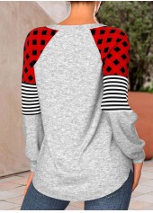 Red Patchwork Christmas Print Long Sleeve T Shirt