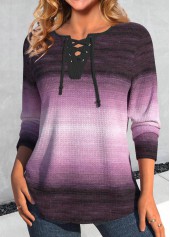 Purple Lace Up Ombre Long Sleeve T Shirt | thumb picture 