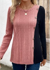 Plus Size Black Patchwork Long Sleeve T Shirt