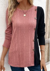 Plus Size Black Patchwork Long Sleeve T Shirt