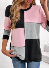 Plus Size Light Pink Patchwork Long Sleeve Sweatshirt | thumb picture 