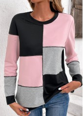 Plus Size Light Pink Patchwork Long Sleeve Sweatshirt | thumb picture 