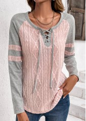 Plus Size Light Pink Twisted Long Sleeve T Shirt | thumb picture 