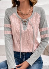 Plus Size Light Pink Twisted Long Sleeve T Shirt | thumb picture 