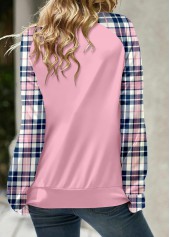 Light Pink Lace Up Plaid Long Sleeve Sweatshirt | thumb picture 