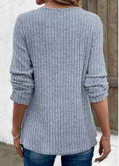 Dusty Blue Split Long Sleeve Round Neck T Shirt | thumb picture 