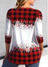 Red Criss Cross Snowman Print Long Sleeve T Shirt