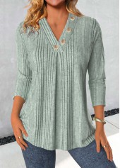 Plus Size Mint Green Button Long Sleeve T Shirt