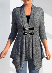 Dark Grey Button Long Sleeve Turn Down Collar Coat