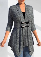 Dark Grey Button Long Sleeve Turn Down Collar Coat | thumb picture 