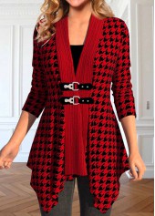 Wine Red Patchwork Plaid Long Sleeve Coat | thumb picture 