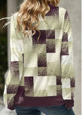 Sage Green Patchwork Geometric Print Long Sleeve Sweatshirt | thumb picture 