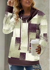 Sage Green Patchwork Geometric Print Long Sleeve Sweatshirt | thumb picture 