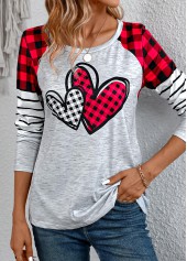 Grey Patchwork Plaid Long Sleeve Round Neck T Shirt | thumb picture 