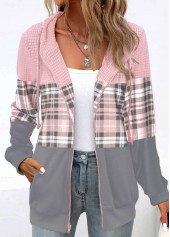 Light Pink Patchwork Plaid Long Sleeve Hoodie | thumb picture 