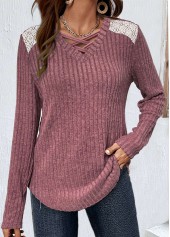 Dark Reddish Purple Lace Long Sleeve T Shirt