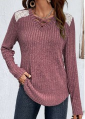 Dark Reddish Purple Lace Long Sleeve T Shirt | thumb picture 