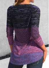 Plus Size Dark Reddish Purple Button Striped T Shirt | thumb picture 