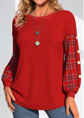 Plus Size Red Button Plaid Long Sleeve Sweatshirt | thumb picture 