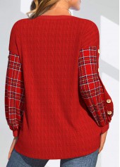 Plus Size Red Button Plaid Long Sleeve Sweatshirt | thumb picture 