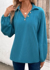 Peacock Blue Ruched Plus Size Long Sleeve Blouse | thumb picture 