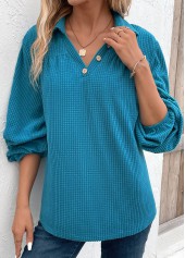 Peacock Blue Ruched Plus Size Long Sleeve Blouse | thumb picture 