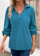 Peacock Blue Ruched Plus Size Long Sleeve Blouse | thumb picture 