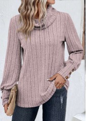 Light Purple Button Long Sleeve Cowl Neck Sweatshirt