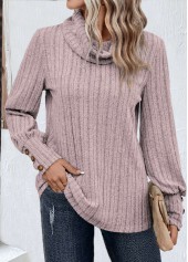 Light Purple Button Long Sleeve Cowl Neck Sweatshirt | thumb picture 
