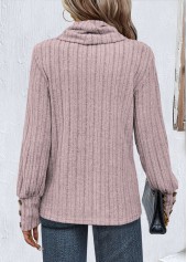 Light Purple Button Long Sleeve Cowl Neck Sweatshirt | thumb picture 